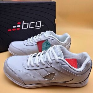 BCG Womens Cheer Shoes White Leather Lace Up Low Top‎ Sneakers Size 7